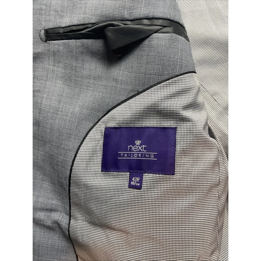 NEXT Tailoring Gray Glen Plaid Blazer Jacket 42R Slim Fit Blazer Pockets sown